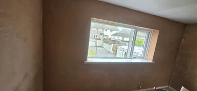 Re-skimmed wall in a South Wales bathroom